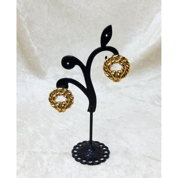 Vintage Monet Gold-Tone Twisted Rope Circle push back Earrings - Picture 1 of 4